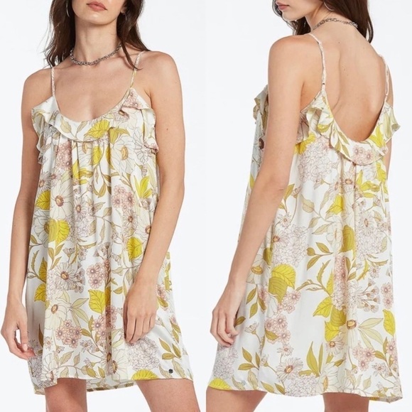 NWT Volcom Happy Clouds Floral Ruffle Sleeveless Mini Dress - Picture 1 of 11